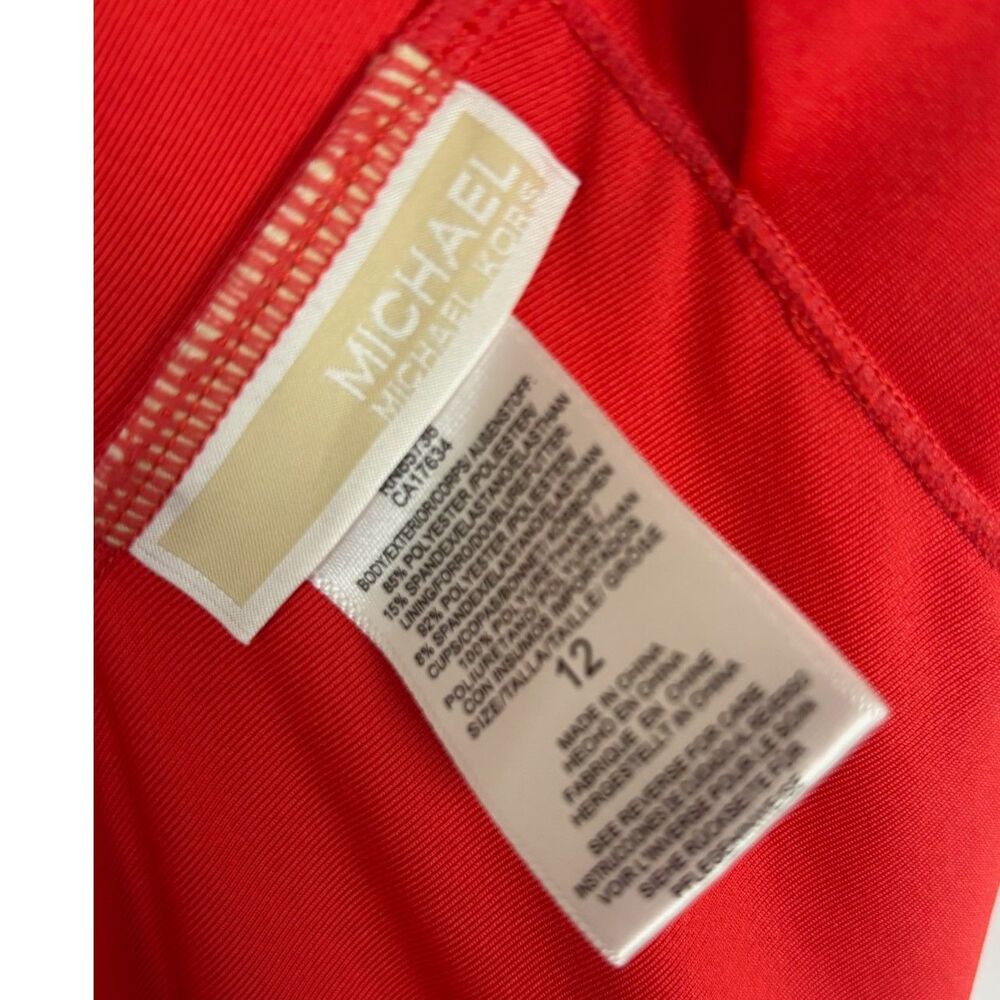 Michael Kors Lace Up Front One Piece Swimsuit Red Coral Grommet Monokini Sz 12 - Picture 4 of 10